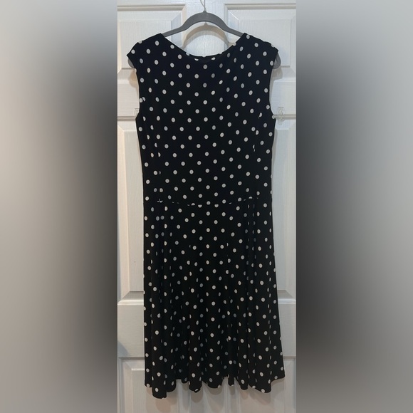 Lauren Ralph Lauren Dress Women 14 Black Polka Dot Surplice Neck Fit Flare Knee - Picture 2 of 9